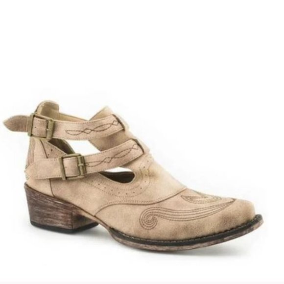 Roper Shoes - ROPER WOMEN'S VINTAGE BEIGE HARNESS FASHION BOOTIES SNIP TOE SIZE 8.5